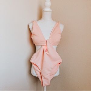 Cupshe Ribbed Baby Pink One Piece Swimsuit